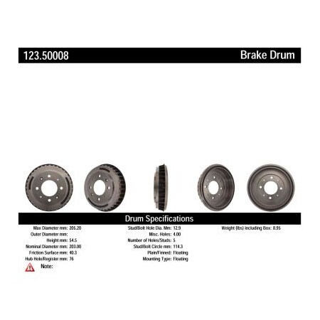 Centric C-Tek Standard Brake Drum, C-Tek 123.50008 123.50008